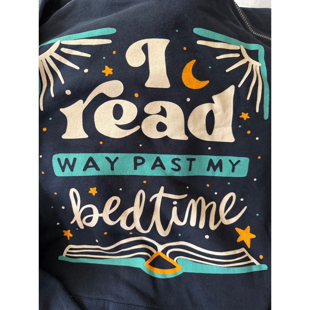 Lazy One Nightshirt Women S/M Navy Blue New I Read Way Past My Bedtime Hooded